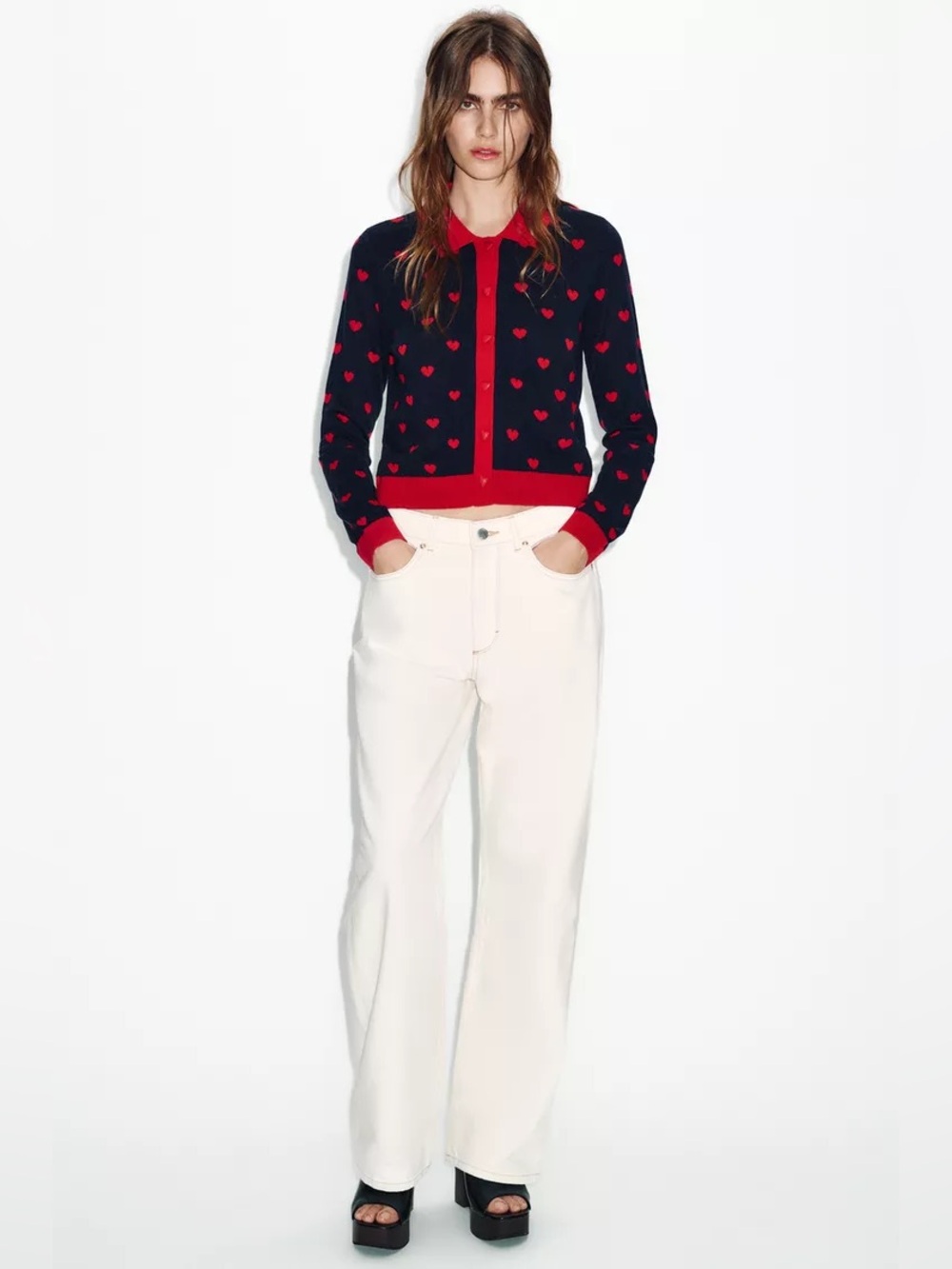 NWT Zara HEART JACQUARD CARDIGAN
